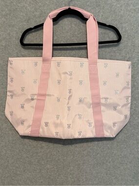 Victoria's Secret Pink Striped Tote with Embroidered Logo Pattern
